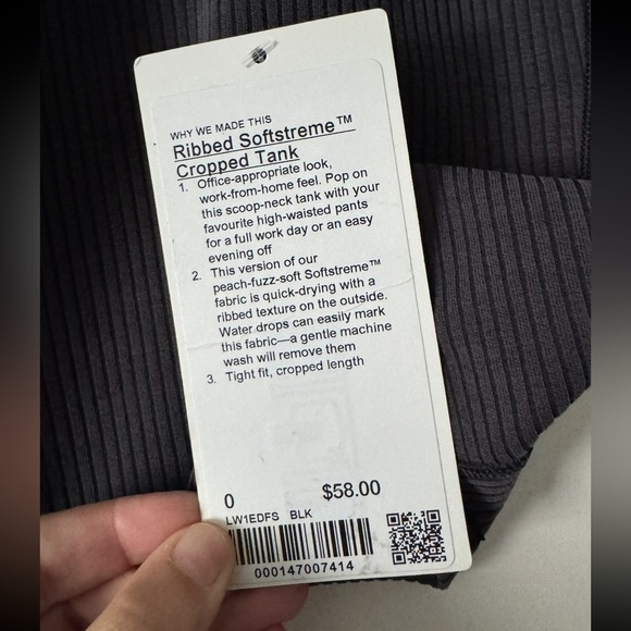 Lululemon Ribbed Softstreme Cropped Tank Top in Black - Picture 3 of 5